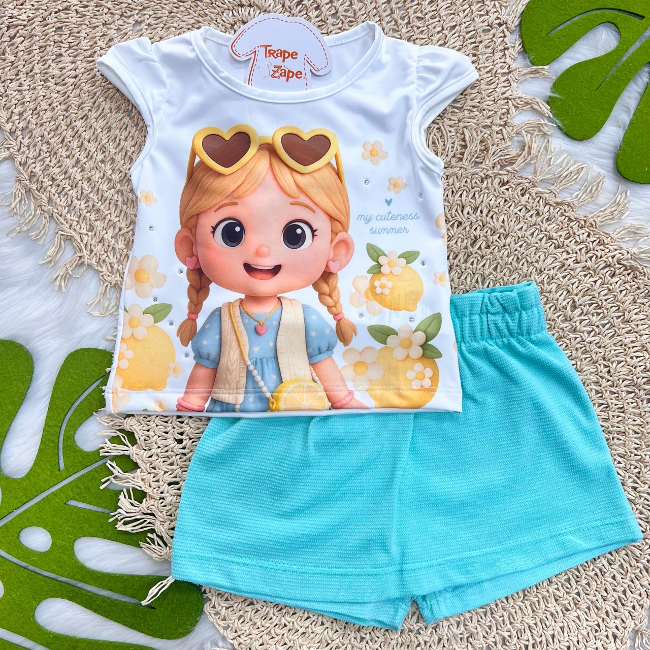 Conj My Cuteness Summer Verde Agua Limões 